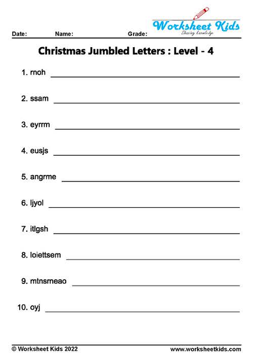 christmas word scramble answers