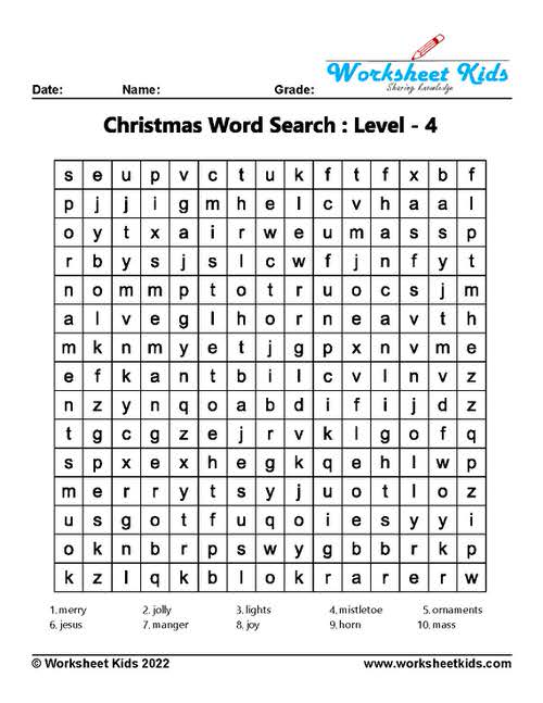 christmas word search answer key