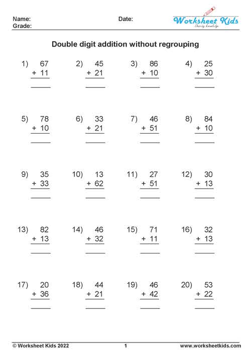 double digit addition without regrouping