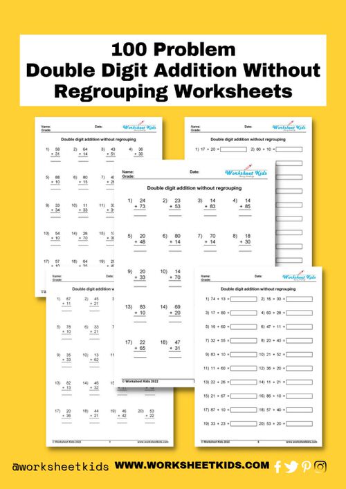 double digit addition worksheets without regrouping