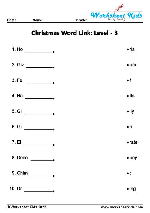 free christmas linking words worksheets