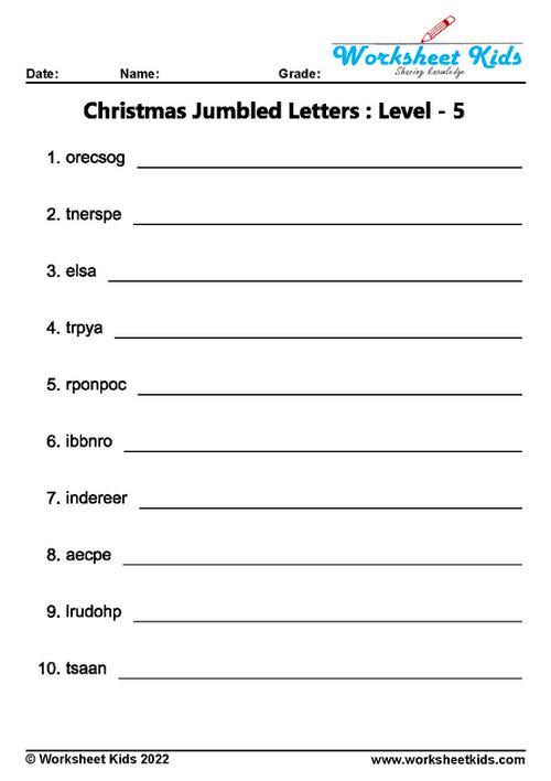 free christmas word scramble printable