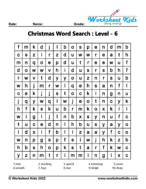 kids christmas word search