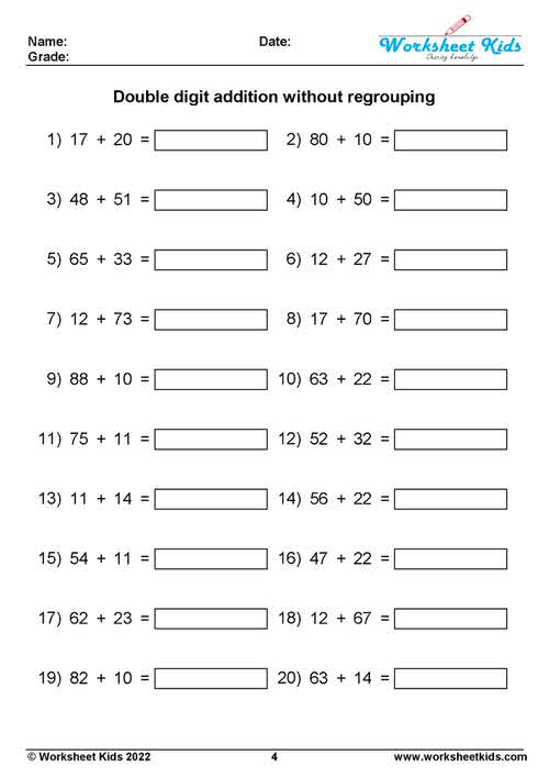 two digit addition without regrouping