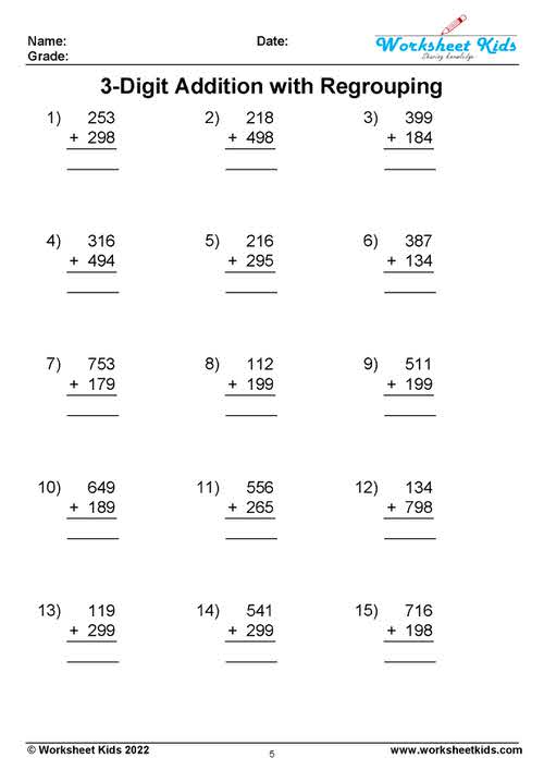 3 digit addition regrouping