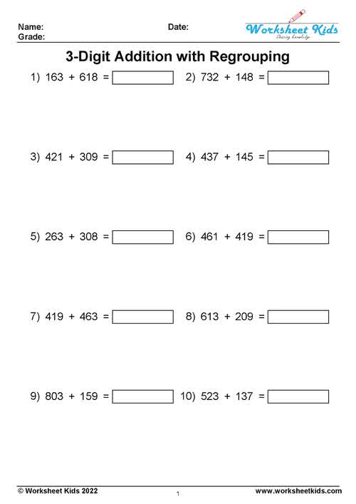 3 digit addition with regrouping