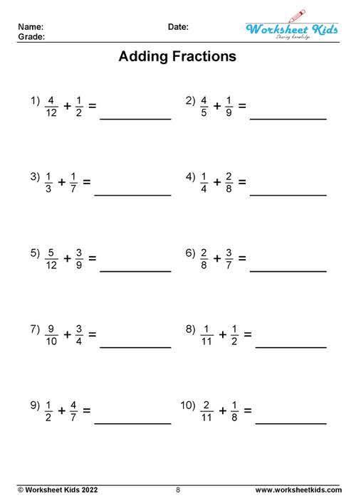4th grade adding fractions with unlike denominators