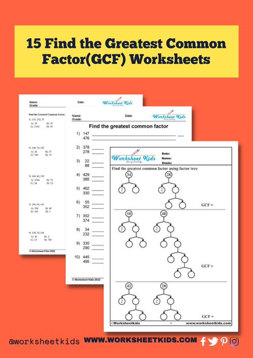 Find the Greatest Common Factor Worksheets