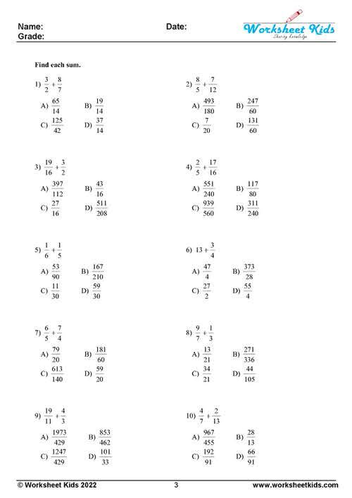 add fractions with unlike denominators