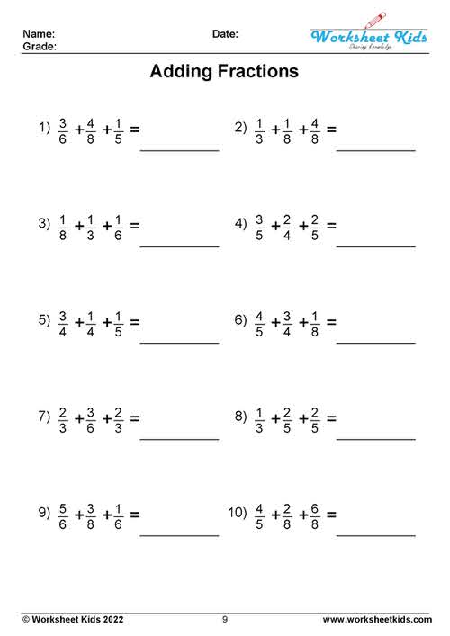 adding 3 fractions with unlike denominators