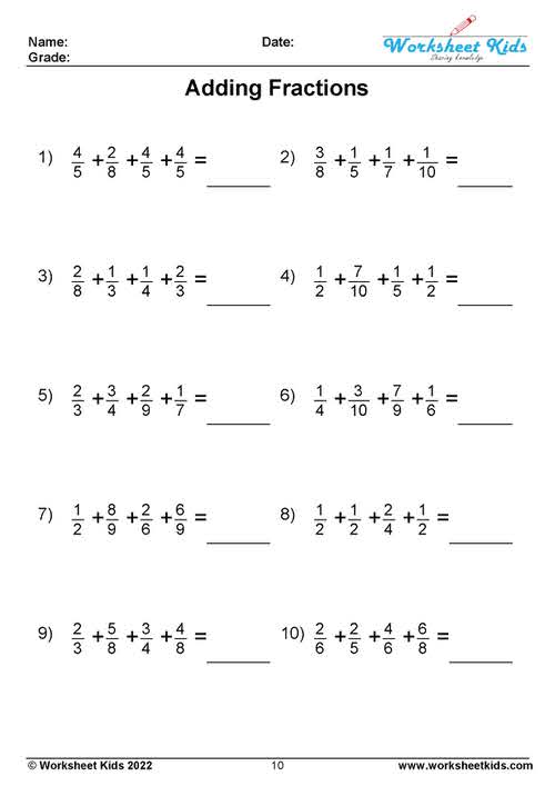 adding 4 fractions with unlike denominators