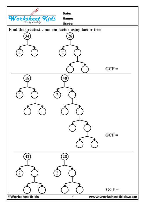 finding the greatest common factor using factor tree