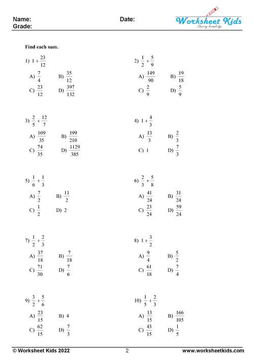 fraction addition unlike denominators