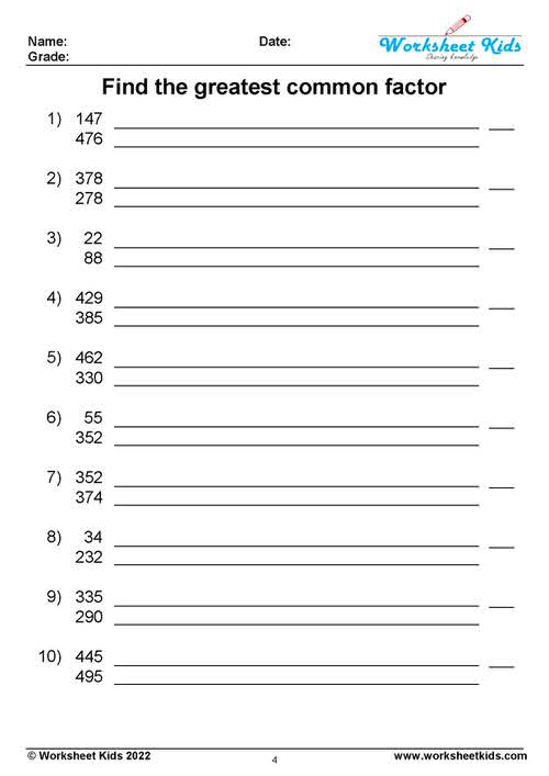 Find the greatest common factor Worksheets - Free printable PDF