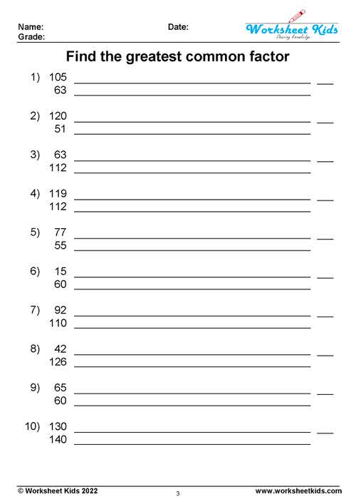 greatest common factor practice