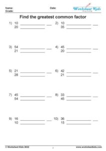 Find the greatest common factor Worksheets - Free printable PDF