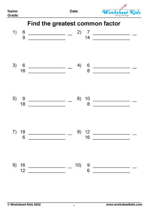 greatest common factor worksheets