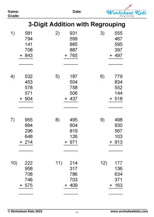 regrouping 3 digit addition