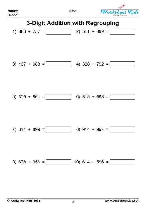 three digit addition regrouping