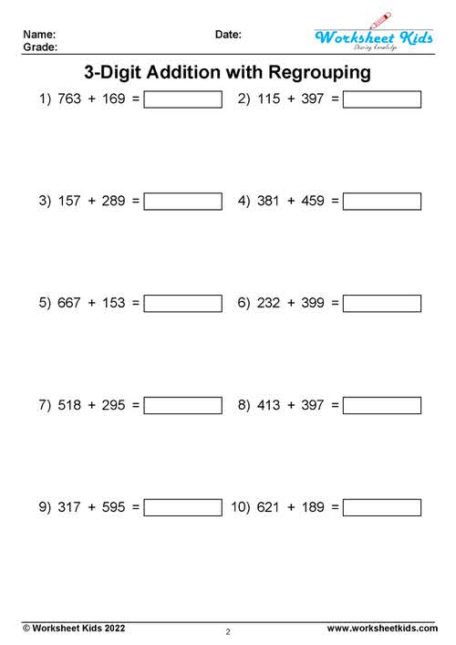 three digit addition with regrouping