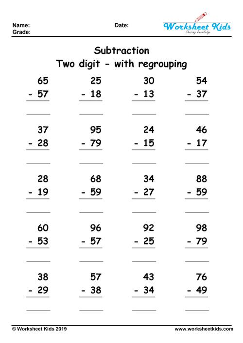 2 digit subtraction with regrouping worksheets 2nd grade