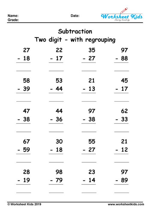 2 digit subtraction with regrouping worksheets 3rd grade