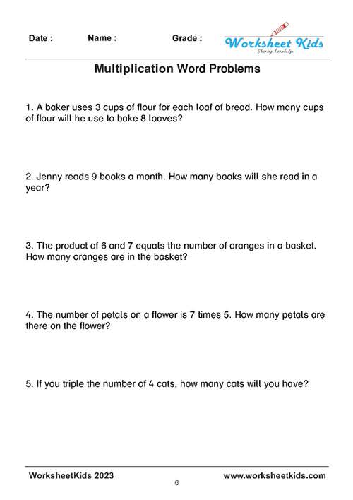 4th grade multiplication word problems