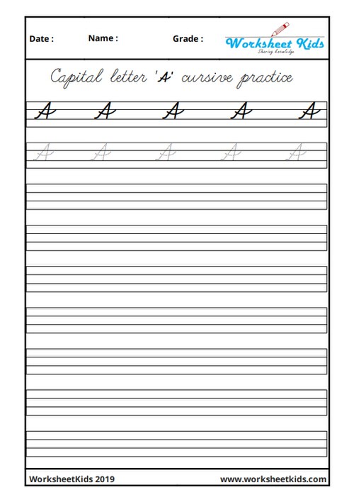 Capital A in cursive writing