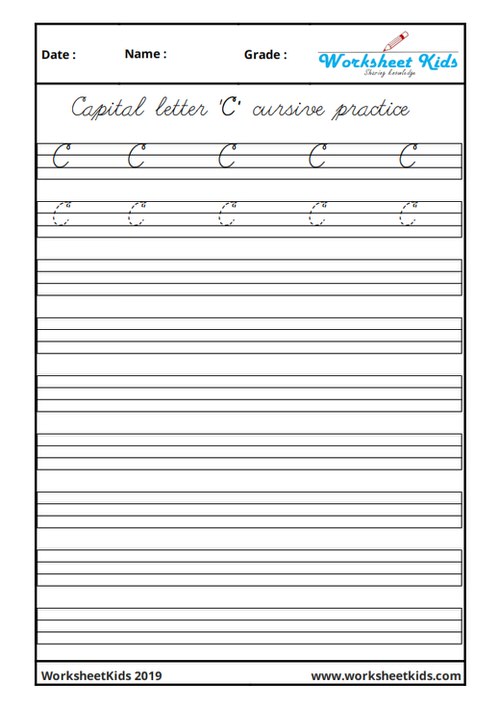 Capital C in cursive writing