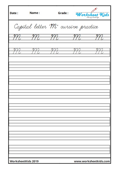 Capital M in cursive writing