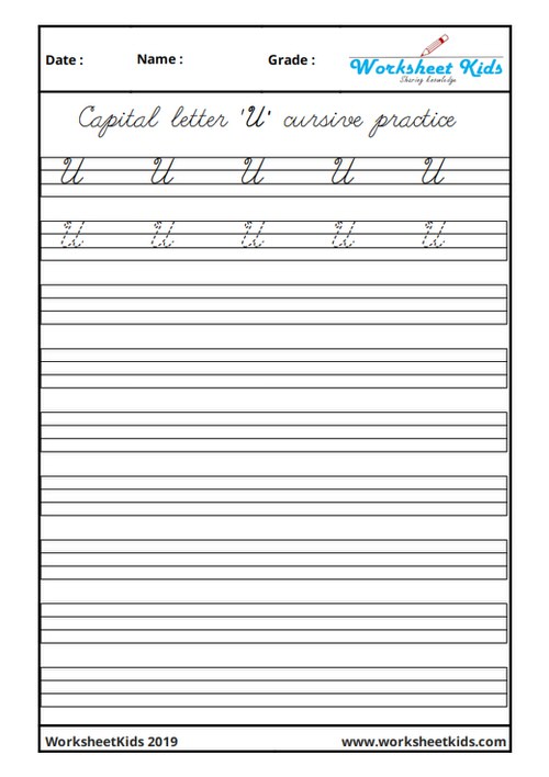 Capital U in cursive writing