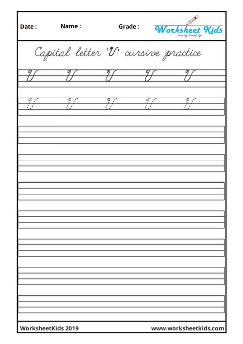 Capital V in cursive writing