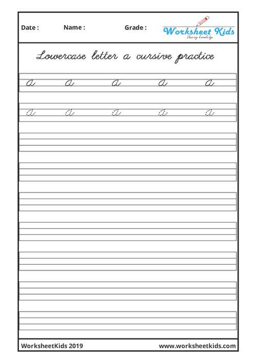 Lowercase Small letter a cursive writing