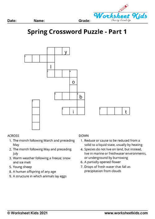 Spring Crossword Puzzle With Clue For