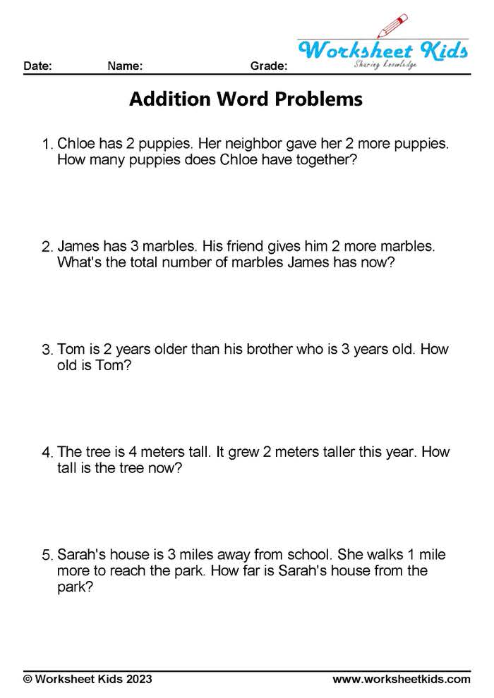 addition word problems year 1