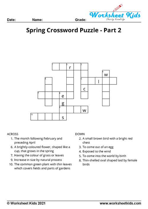 free spring crossword puzzles