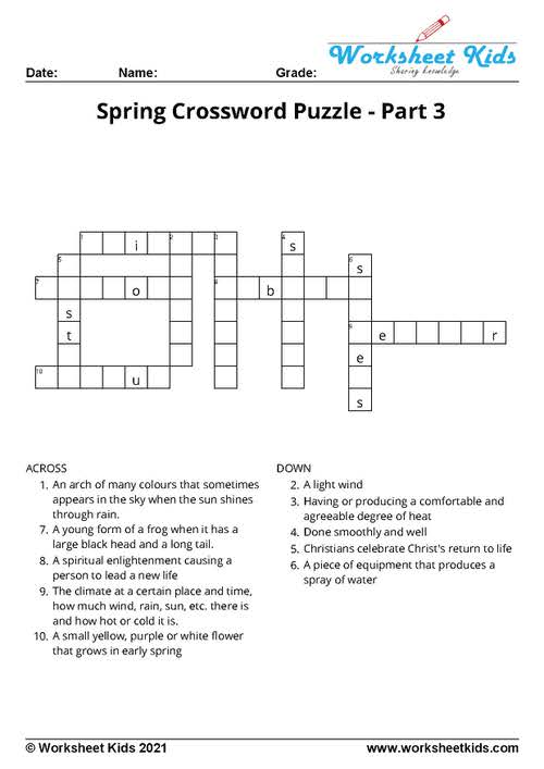 Spring Crossword Puzzle With Clue For