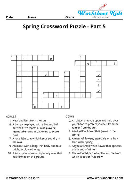Spring Crossword Puzzle With Clue For