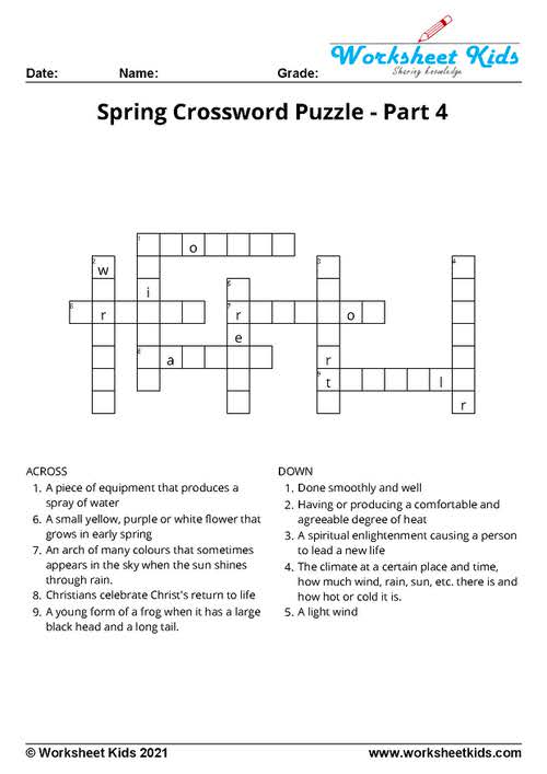 spring crossword puzzle for kids