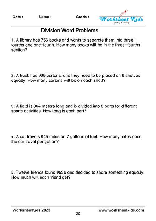 3-digit by 1-digit division word problems for grade 4