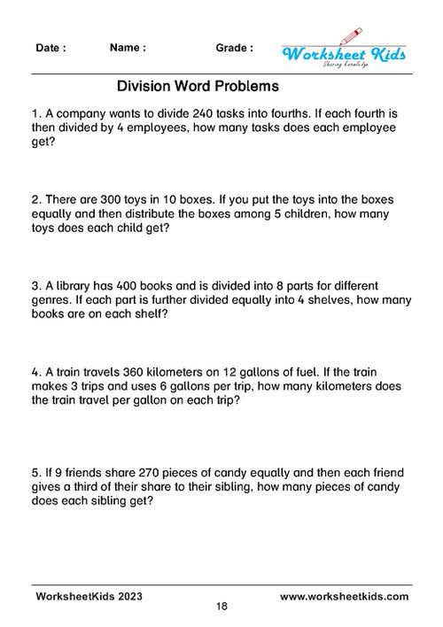 3 step division word problems for grade 5