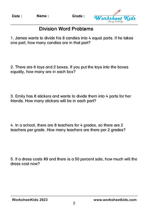 easy Division word problems for grade 3 and 4
