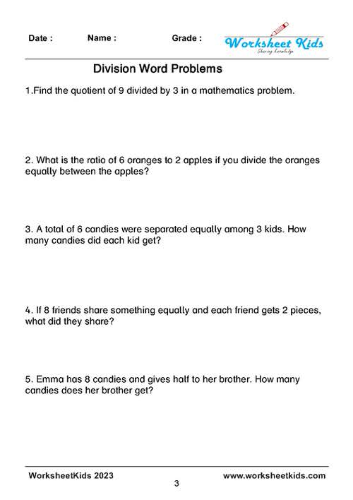 Keywords for solving division word problems