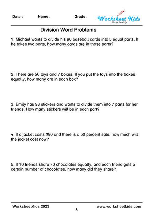long division word problems 5th and 6th grade