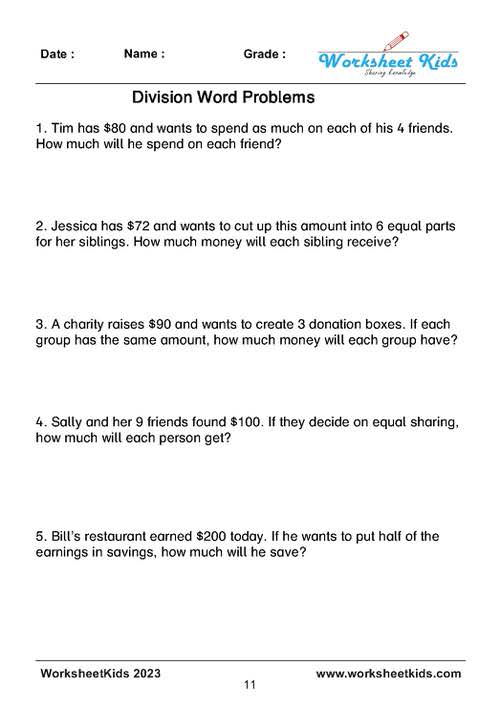 Money division word problems