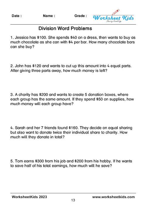 complex division word problems for 5th grade