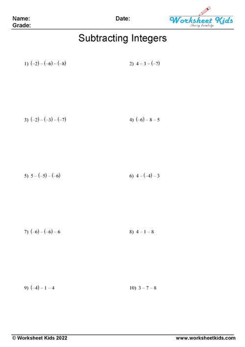 Subtracting integers three numbers