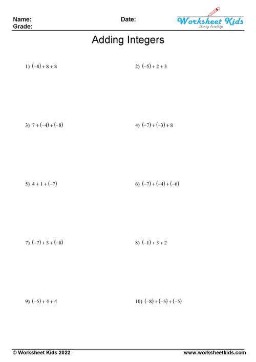 Adding integers with three numbers