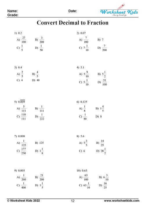 convert decimal to improper fraction for 7th grade