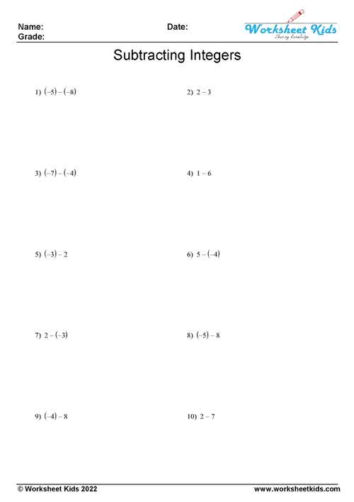 subtracting integers with two numbers